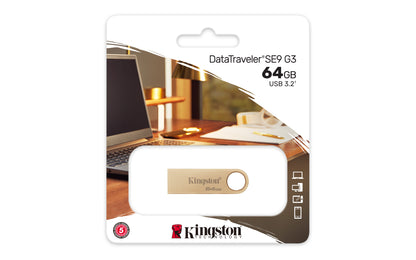 DTSE9G3/64GB - Pen Drive de 64GB USB 3.2 Gen.1  Metal Série SE9 G3 (Até 220MB/s Leitura e 100MB/s Gravação)