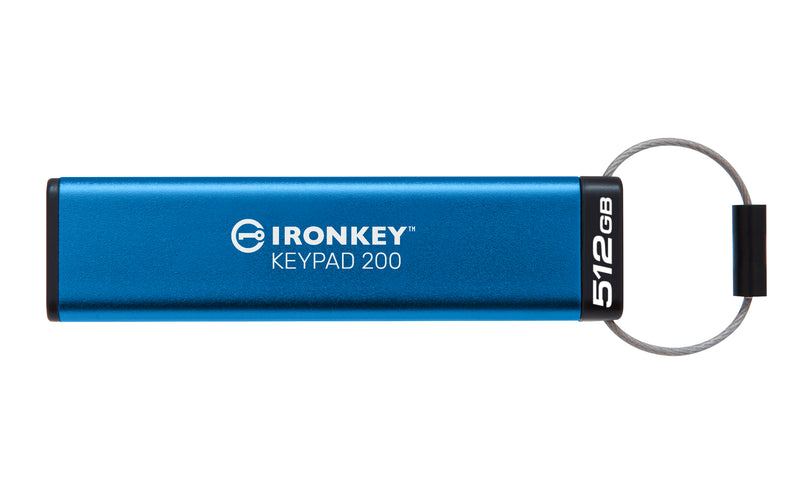 IKKP200/512GB - Pen Drive de 512GB IronKey Keypad 200 c/ criptografia FIPS 140-3, XTS-AES 256bit, multi senhas, (R=280MB/s; W=200MB/s) - conector USB-A.