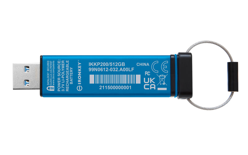 IKKP200/512GB - Pen Drive de 512GB IronKey Keypad 200 c/ criptografia FIPS 140-3, XTS-AES 256bit, multi senhas, (R=280MB/s; W=200MB/s) - conector USB-A.