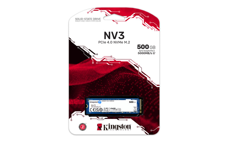 SNV3S/500G - SSD de 500GB padrão NV3 formato M.2 2280 NVMe 4.0 Gen 4x4 ultra rápido (Leitura/Gravação: 5000/3000 MB/seg).