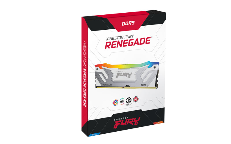 KF584CU40RWA-24 - Módulo de memória de 24GB CUDIMM DDR5 8400Mhz FURY Renegade RGB White 1,45V 1Rx8 288 pinos para desktop / gamers.