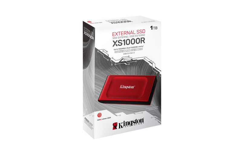 SXS1000R/1000G - SSD Externo portátil de 1TB Vermelho USB 3.2 Ger.2 (Leitura: 1050MB/s; Gravação: 1000MB/s).